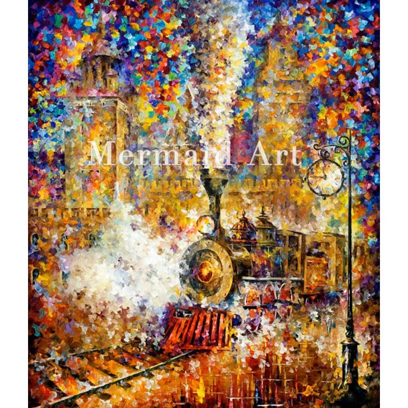 

Hand Painted Painting Landscape Oil Painting On Canvas For Abstract Last Train Thick Palette Knife Painting Living Room Wall Art