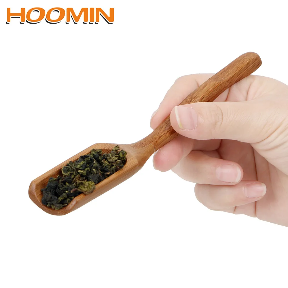 HOOMIN الطبيعي الخيزران الشاي سكوب الرجعية نمط عالية الجودة حساسة ملعقة للشاي العسل صلصة القهوة الشاي يترك منتقي حامل