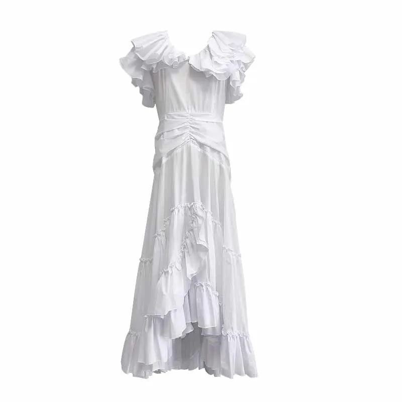 CHICEVER Asymmetrical Women's Dress V Neck Butterfly Sleeve High Waist Slim Korean Solid Female Dresses Fashion New Summer - Цвет: white