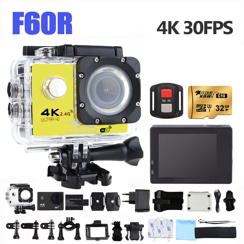 

F60R 4K Action Camera Wifi 16MP Sports Video Camera 170 Wide Angel Waterproof Sports DV Bike Hemlet Car Cam Dvr+Remote Control
