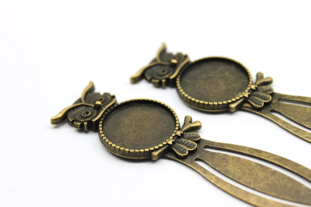 

ZEROUP BA-023 10pcs/lot fit 20mm round cabochon antique bronze plated owl bookmark tray settings jewelry embellishment Making