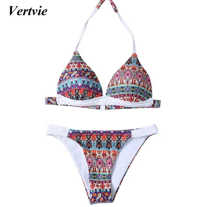 Women Bikini 2018 Style Bikini big bust Printed Strap Halter Swimwear