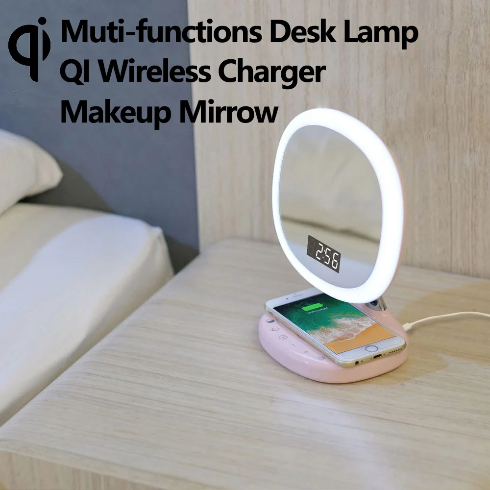 

Make Up Tools Double-sided Swivel Foldable LED USB Mirror Lamp Portable Makeup Touch Screen Table wireless charging Desk Home