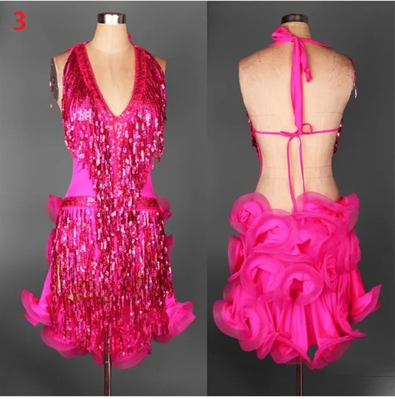 Платье для латинских танцев xxl для соревнований с кисточками, платья для сальсы, одежда для бальных танцев, костюмы для танца румбы для женщин, Самба, латина - Цвет: 3