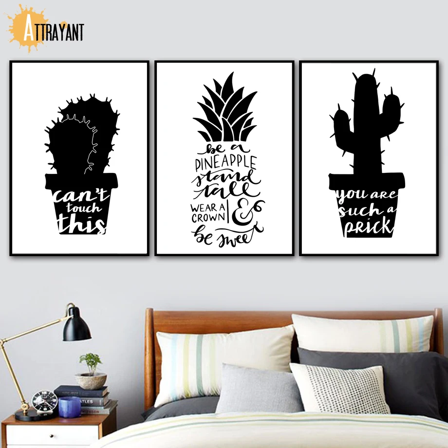 

Tropical Cactus Pineapple Quotes Black White Wall Art Canvas Painting Nordic Posters And Prints Wall Pictures For Bedroom Decor