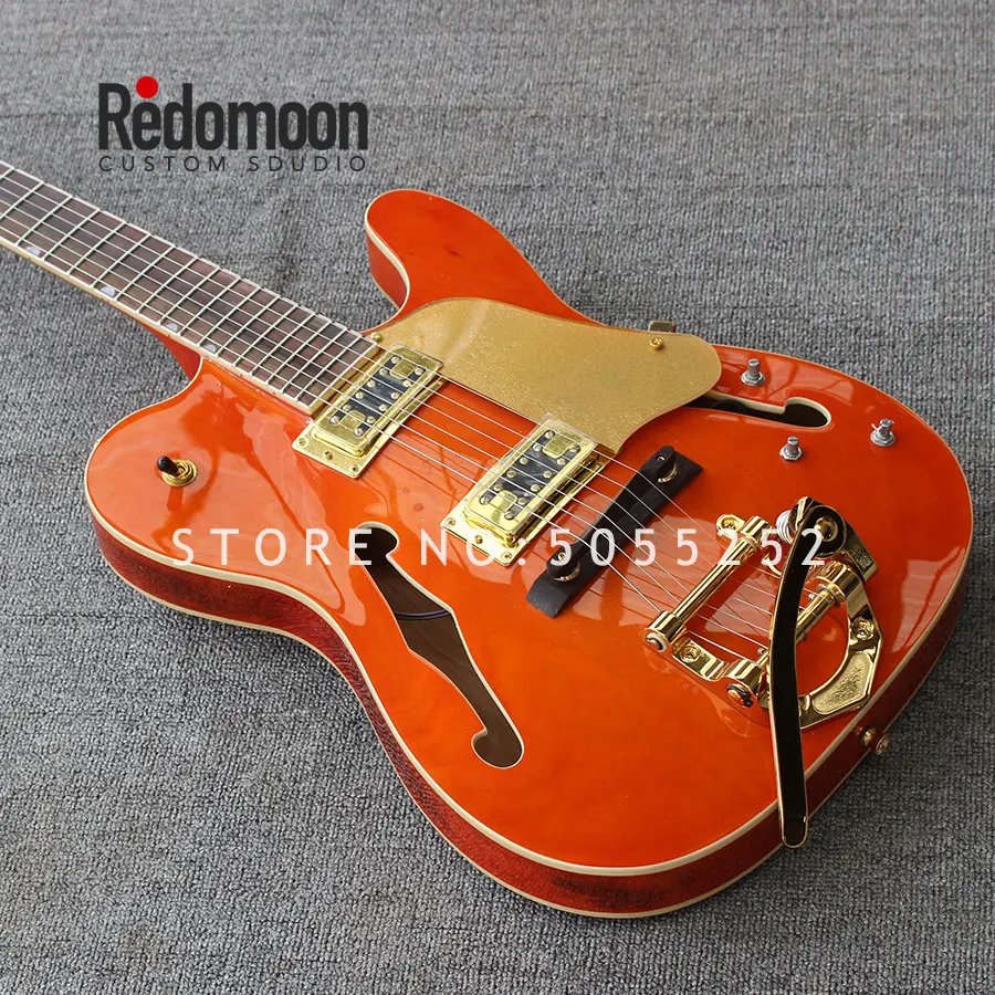 

Factory custom Tele electric guitar with hollow body orange color gold hardwares guitar maple fretboard musical instrument shop