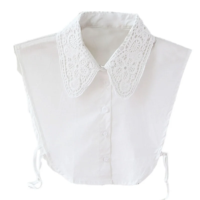 Women Vintage Fake Lace Shirt Blouse Peter Pan Detachable Collar Tie 3 Colors Blouses