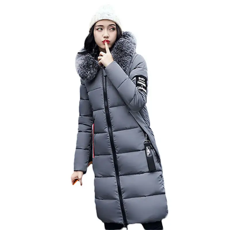 

4XL Winter Jacket Women 2018 Fur Collar Hooded Parka Coat Women Cotton-Padded Thicken Warm Long Jacket Female Plus size A1609