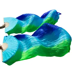 2018 новейший Танец Живота Шелковые вееры ручной работы вентиляторы 1 левая рука + правая рука Королевский синий + бирюзовый + зеленые полосы