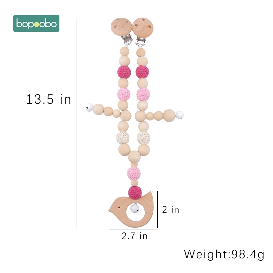 Bopoobo 1PC Baby Rattle Crochet Beads Infant Toys Crib Mobile Bed Bell Toy Pram Cart Chain Wood Elephant Stroller Mobile Newborn - Цвет: Pink Cart Chain