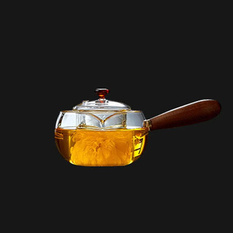 Деревянный режим ручки чайник для заварки Heatable боросиликатного стекла чайник с ручкой травяной цветочный чайник здоровья - Цвет: 300ml