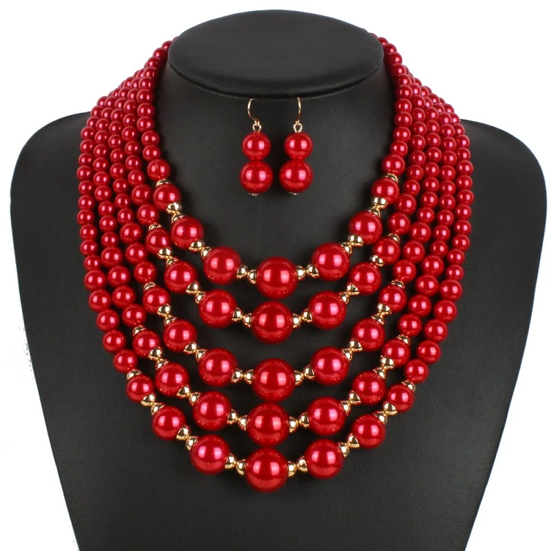 

Newest multi-storey pearl CCB mixed layer jewelry party and wedding necklace sets women bead necklace