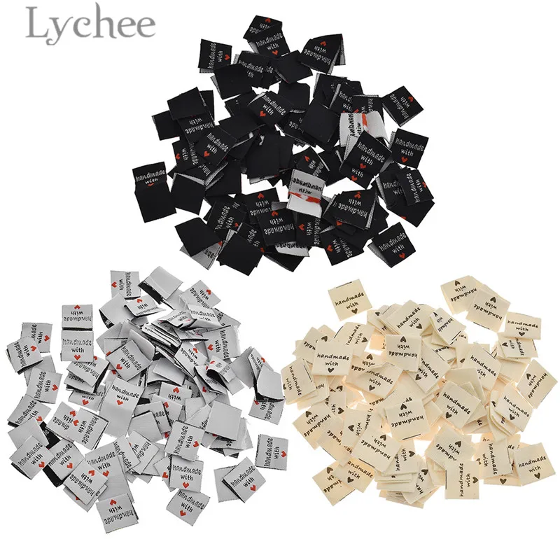 

Lychee 100pcs Handmade With Love Clothing Labels Embossed Tags DIY Flag Labels For Garment Sewing Accessories