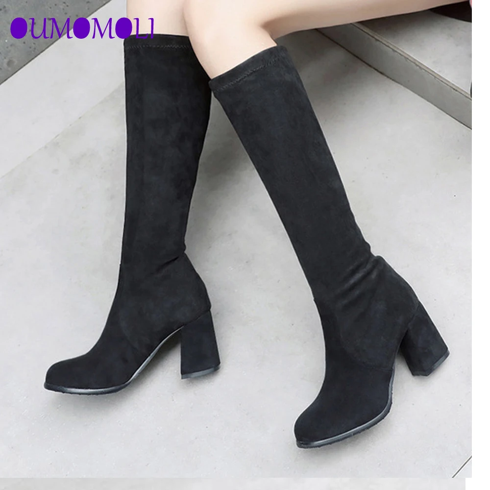 

Large size 34-43 knee hig boots women boots winter Non-slip Knee-High heels Round Toe Slip-On Women's boots