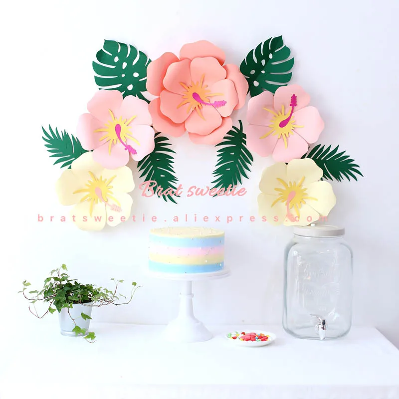

Flamingo Party set Artificial Flowers for Hawaiian Kids Birthday Wall Wedding Decorations Party Supplies DIY Fake Paper Flower
