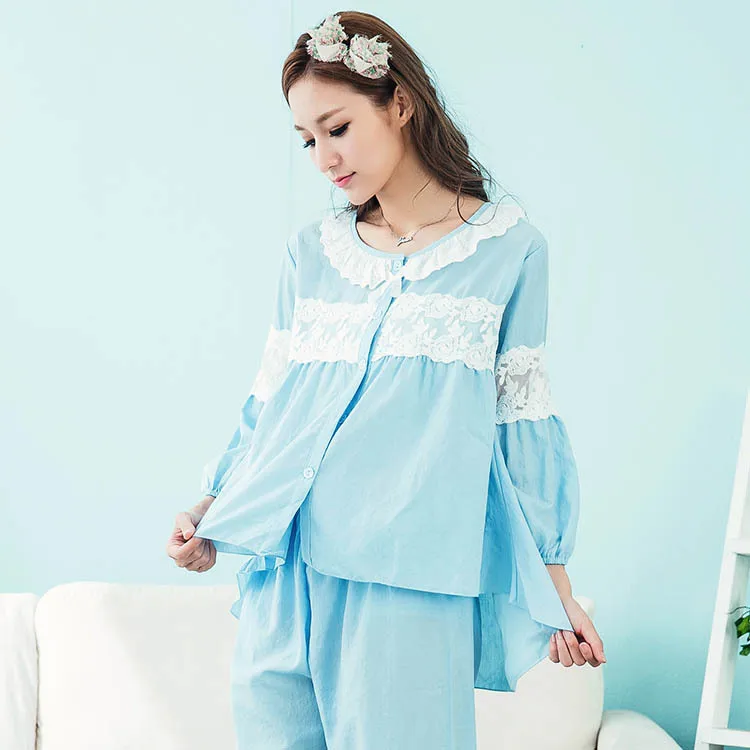 JRMISSLI 100 Cotton Princess Women's White Pajamas Pants Set Lace