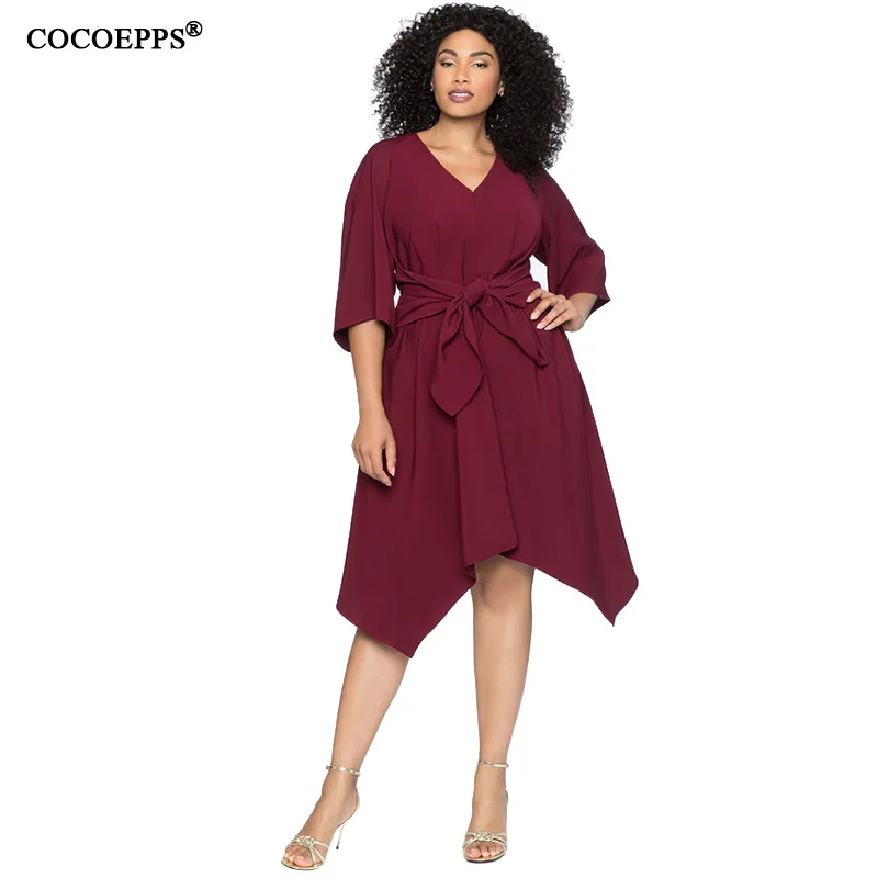 Элегантное женское атласное однотонное платье COCOEPPS 5XL с поясом осень зима 2019