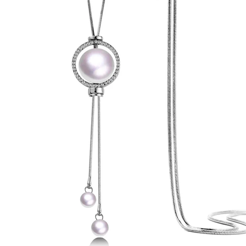 LEEKER, готический стиль, имитация большого жемчуга, ожерелье, регулируемые линии, подвески для женщин, крупная Серебряная черная длинная цепочка, 048 LK9 - Окраска металла: silver
