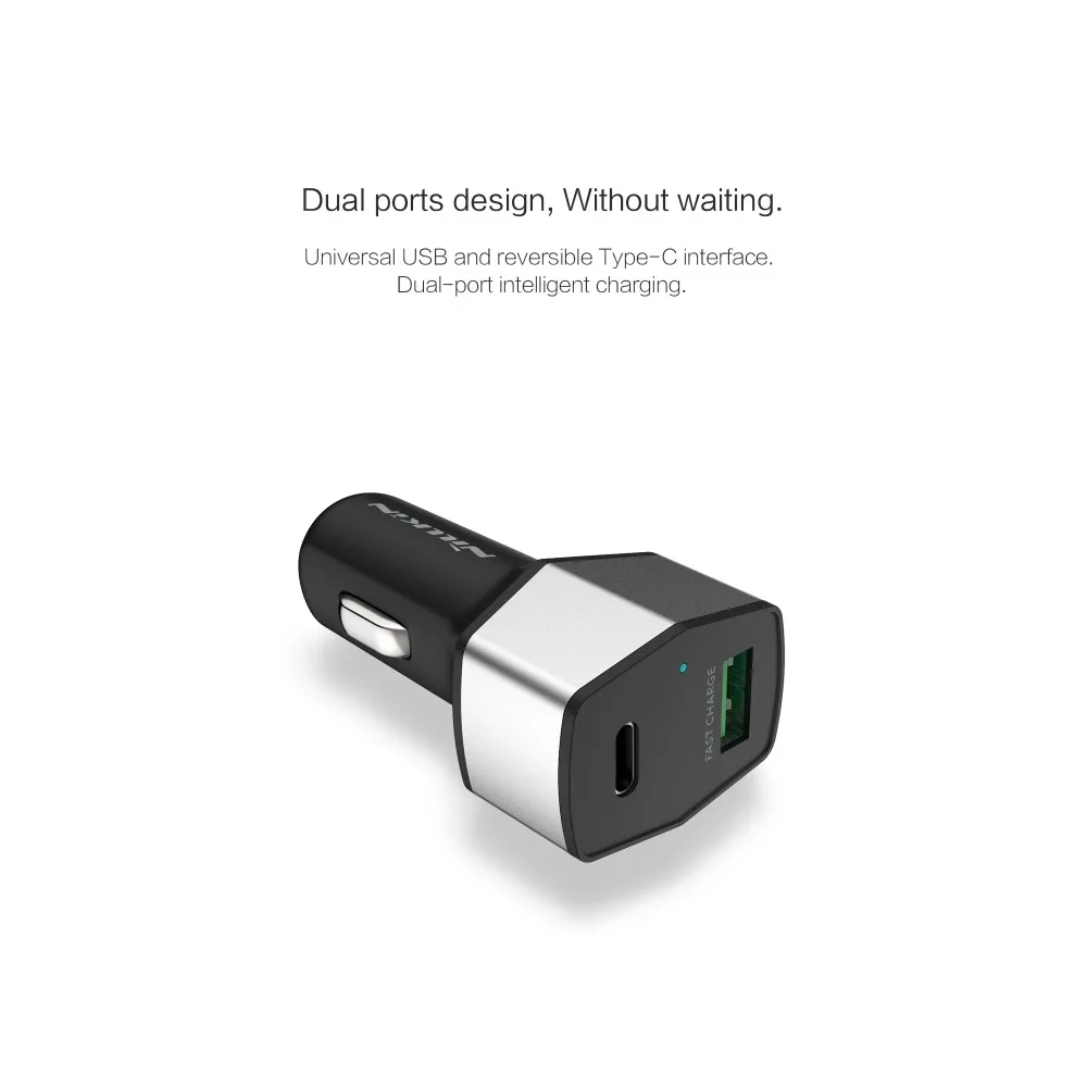 Nillkin 2 USB с двойным портом+ Автомобильное зарядное устройство type-C Quick Charge 3,0 адаптер QC3.0 QC2.0 портативное зарядное устройство для автомобильного прикуривателя