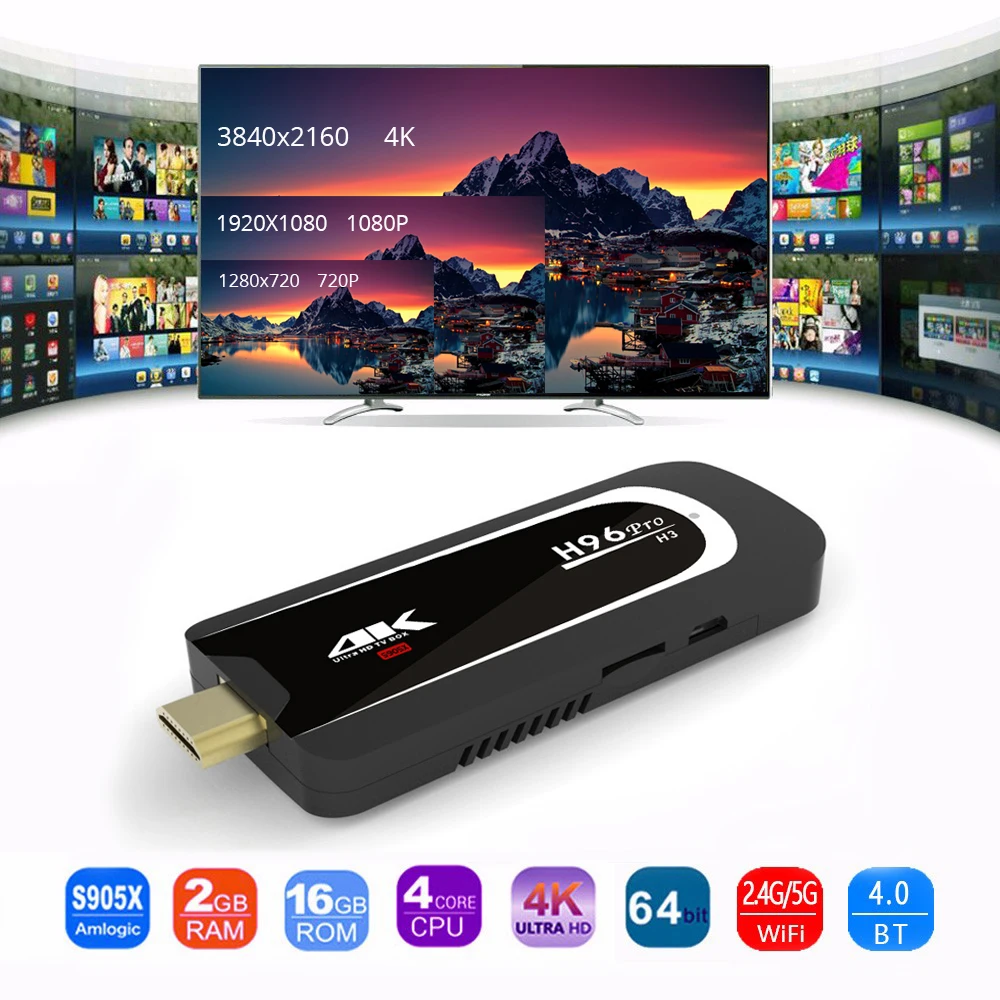 

H96 Pro H3 TV Stick Mini PC Android 7.1 Amlogic S905X Quad Core TV Dongle 2GB 16GB 2.4G/5.G WiFi BT 4.0 1080P 4K HD TV Stick