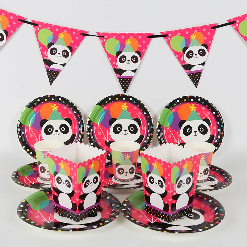 72 шт./лот, одноразовые наборы посуды с изображением панды, украшения для детей, Мультяшные украшения на день рождения, детская посуда