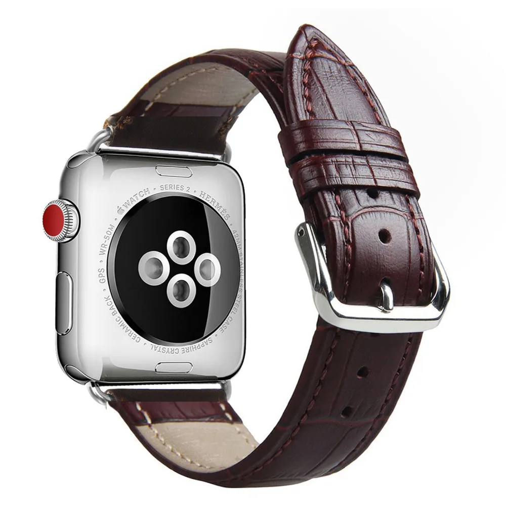 crocodile skin Watch Strap For Apple Watch 42MM 38MM 40mm 44mm for iWatch 4 3 2 1 Band Sports Leatherseries 5 - Цвет ремешка: Crocodile-brown