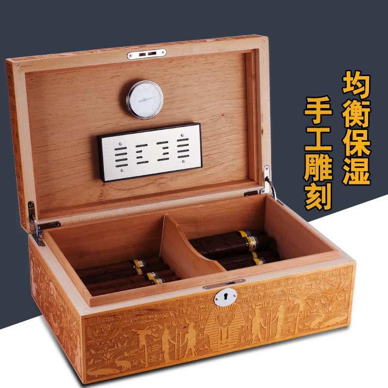 

High-end Engraved Antique Home Doceration Cedar Wood Cigar Humidor Cabinet Storage Cigar Box Sets W/ Hygrometer Humidifier