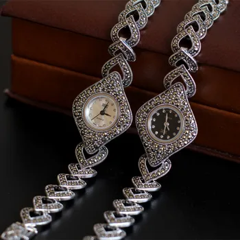 

Retro Thai Silver Product Beautiful Elegant S925 Sterling Silver Fashion Ladies Gas Built-in Quartz Movement Watch Bracelet