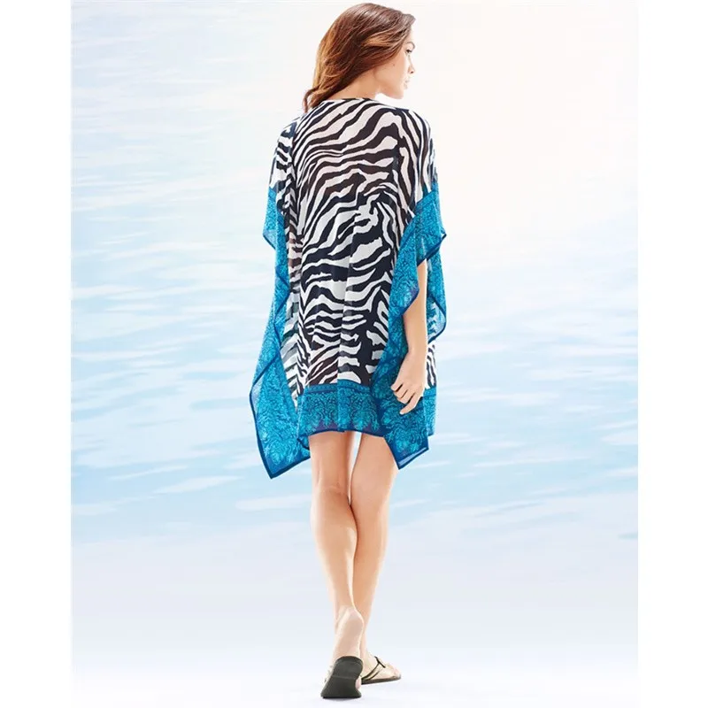 Various Styles Lady Bathing Suits Beach Clothes Contrast Border Trim Zebra Tunic Cover Up L38342 (1)