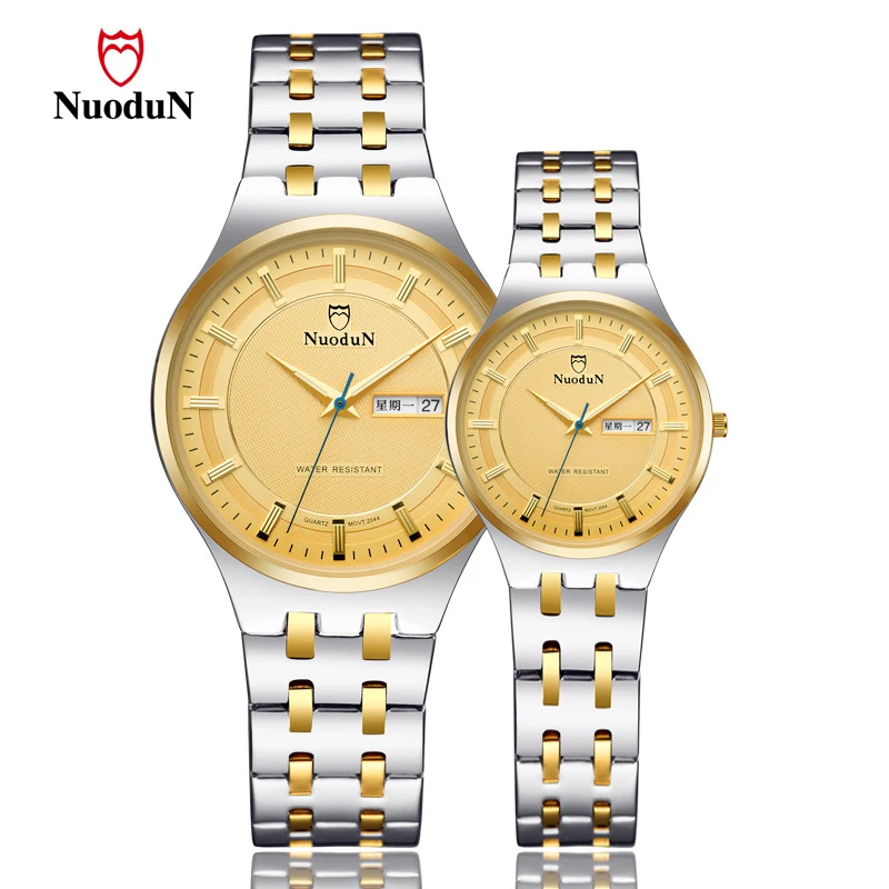 New Top Brand Luxury Gold Watch Men Women Lovers' Wristwatches Stainless Steel Waterproof Clock Date Couple Quartz Watches 2044 