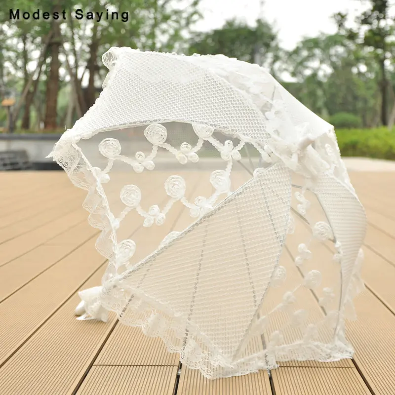 New Arrival Ivory Lace Cover Bridal Showers 2018 Embroidery Parasol