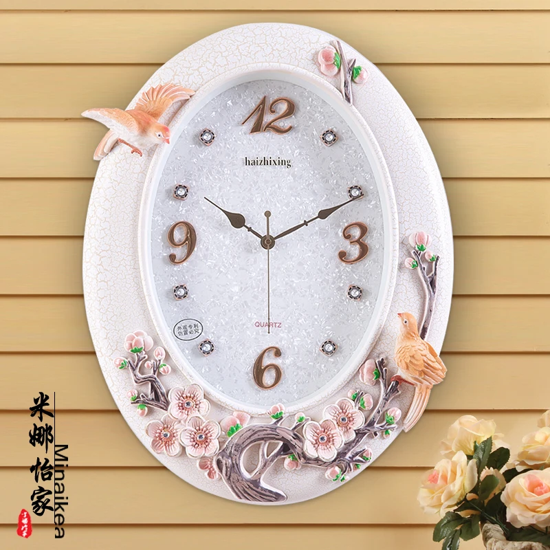 

Chinese Flower Pattern Wall Clock Luxury Creative Living Room European Clock Mute Wall Clock Garden Zegar Unique Gifts 50w232
