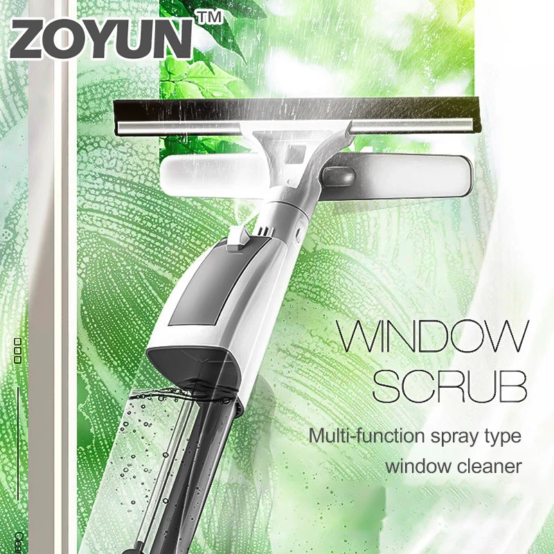 Long Handle Double Side Wipe Window Glass Cleaner Water Spray Silicone
