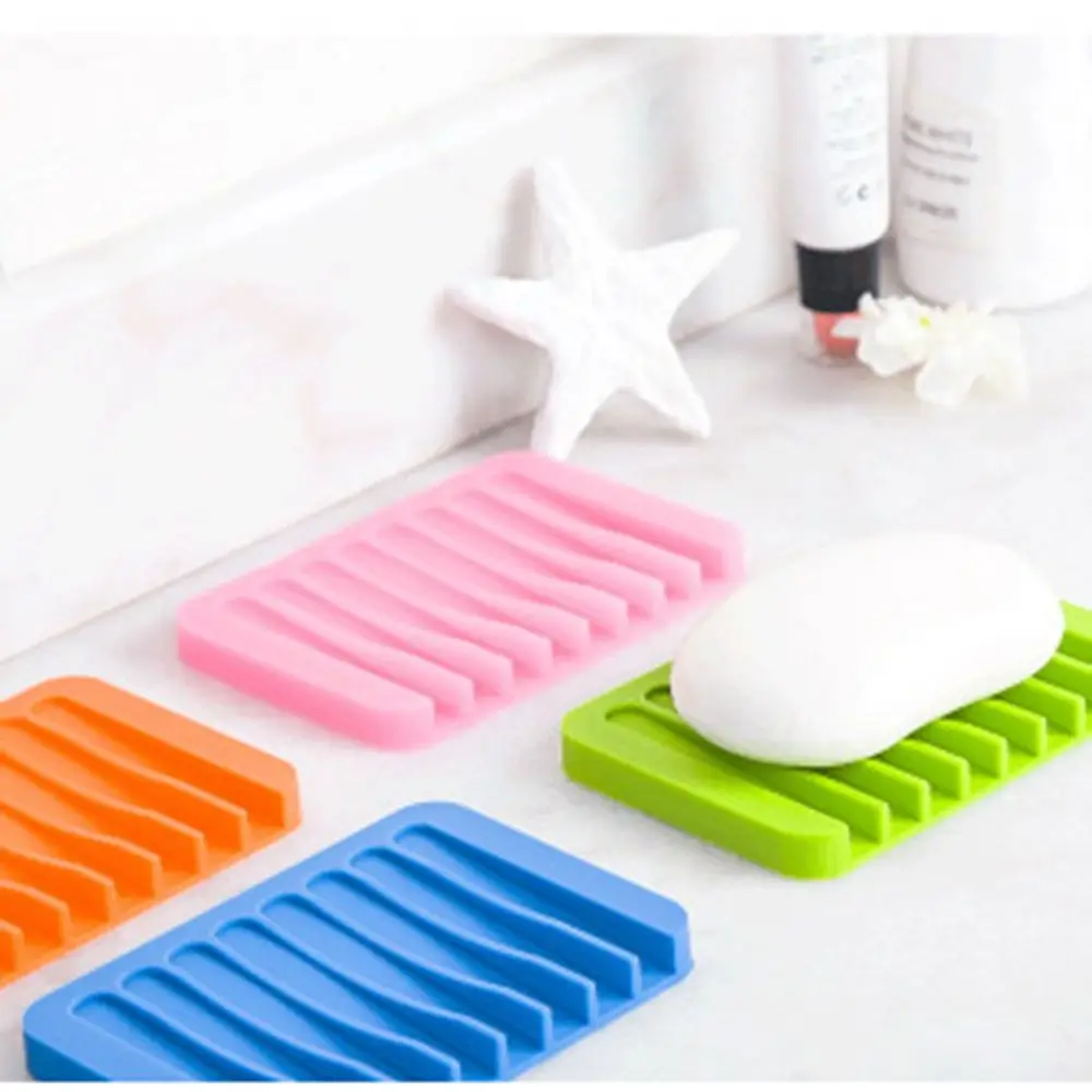

NEW Bathroom Silicone Flexible Soap Dishes Storage Holder Soapbox Plate Tray Drain Eco-friendly Draining Soap Plate Holder