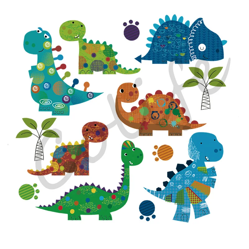 Cartoon Dinosaur Patches Iron On Transfers Animal Patch Heat Press Stickers Print for Children's Christmas Gift 22x21.7cm1