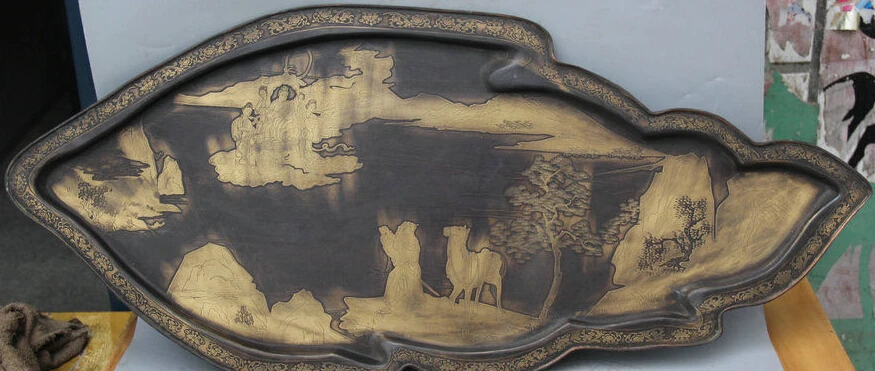 

JP S62 35" Chinese Dynasty palace Copper scenery beauty tray plate salver hollowware