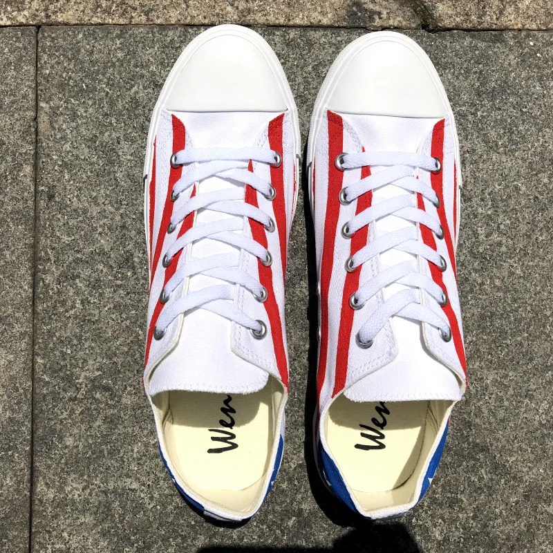 

Wen Hand Painted Flag Canvas Shoes Design Puerto Rico Low Top Shallow Mouth Plimsolls Flat Heel Lacing Sneakers Trainers Neutral