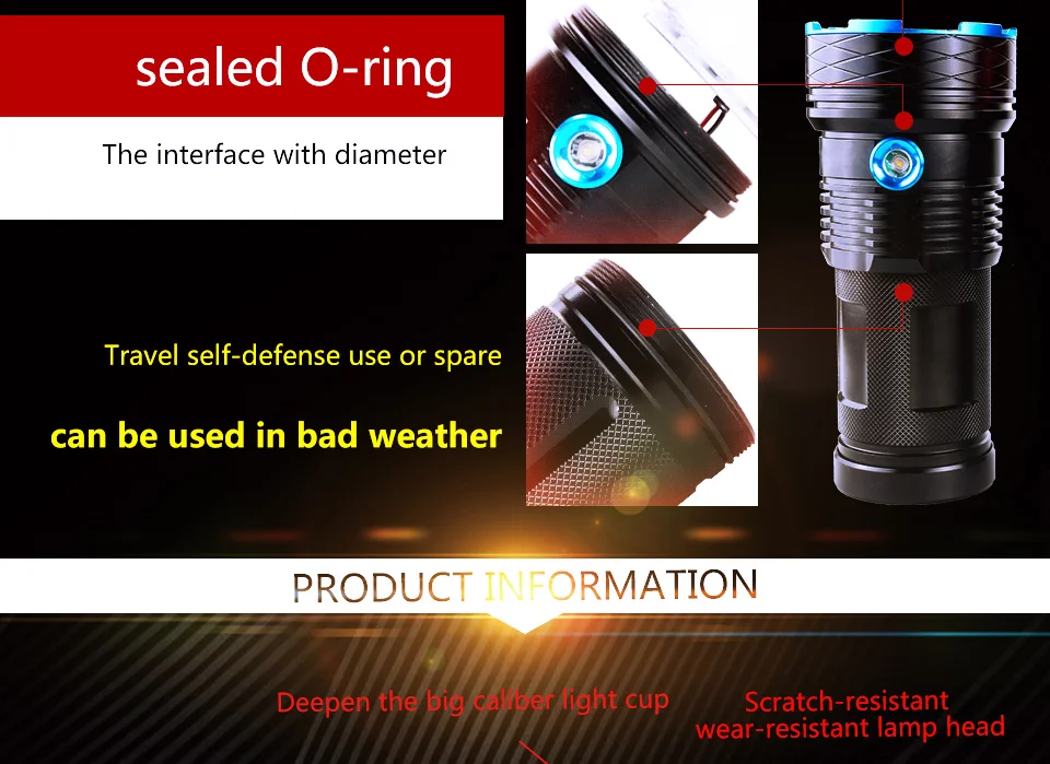 Powerful LED Flashlight 9 10 12 T6 LEDs Torch Portable LED Linterna 4pcs 18650 Battery Powered for Outdoor Lighting Hiking Camping (10)