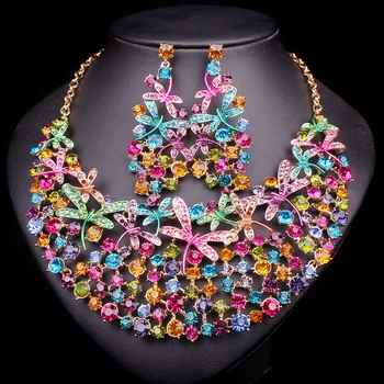

Luxury Multi-Color Bridal Jewelry Set For Brides Statement Necklace Earring Set Party Wedding Jewellery Christmas Gifts Women