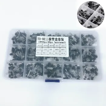 

15 Value 600 Pcs TO-92 Transistors Box Pack Kit Transistor 2N2222 2N3904 2N3906 2N5401 2N5551 A1015 C1815 C945 S8050 S8550 S9012