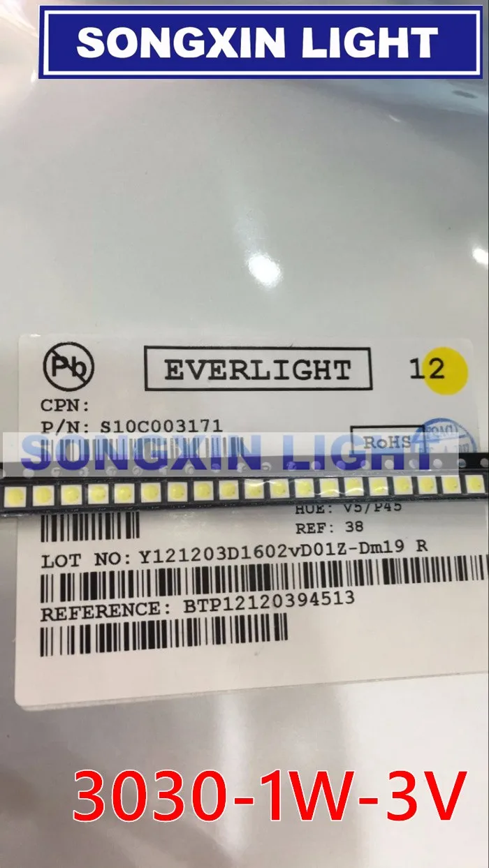 200pcs EVERLIGHT светодиодный подсветка 1W 3030 3V холодный белый 80-90LM ТВ применение 62-113TUN2C/S5000-00F/TR8-T