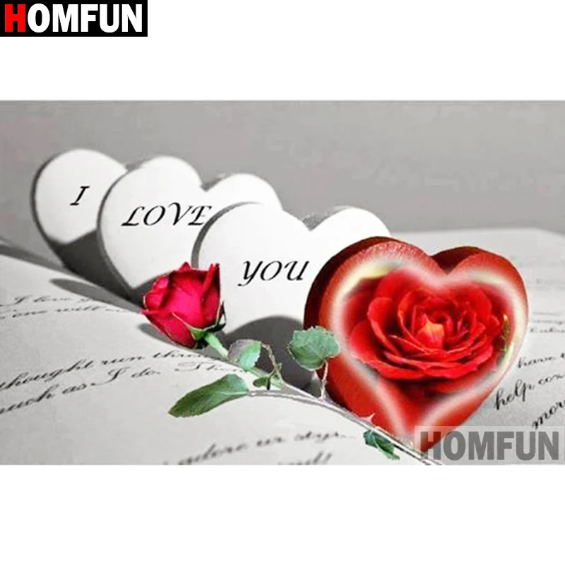 

HOMFUN Full Square/Round Drill 5D DIY Diamond Painting "Heart rose flower" 3D Diamond Embroidery Cross Stitch Home Decor A21356