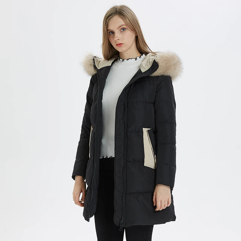 Большой Лисий Меховой Воротник пуховики женские с капюшоном тонкие ...