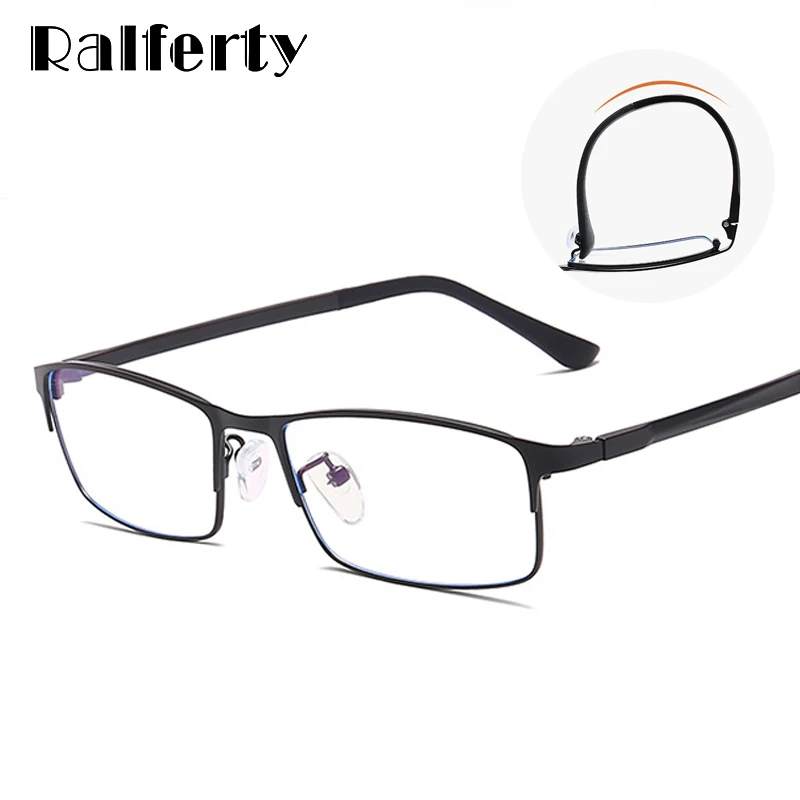 

Ralferty Ultralight Optic Glasses Men Blue Light Glasses Computer Gaming Square TR90 Metal Myopia Spectacle Frame Eyewear X8721