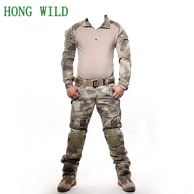 Тактический Камуфляжный костюм, Мужская камуфляжная военная форма, Мультикам, страйкбол, боевая рубашка+ армейские штаны, наколенники