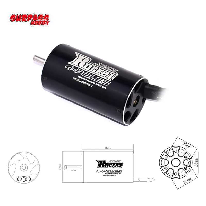 

3670 2280KV 4 Poles Brushless Sensorless Motor for 800-1000mm RC Boat