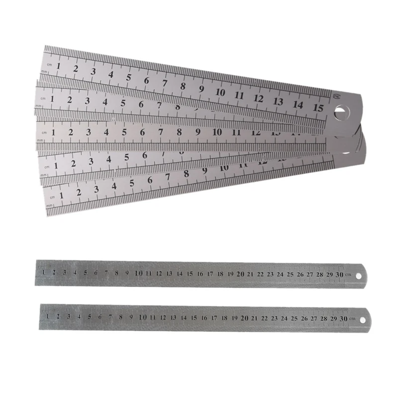 

HOT-5 Pcs Dual Side Marked 15cm 6 Inch Stainless Steel Straight Ruler & 2 Pcs Metric 30cm Stainless Steel Straight Ruler Measu