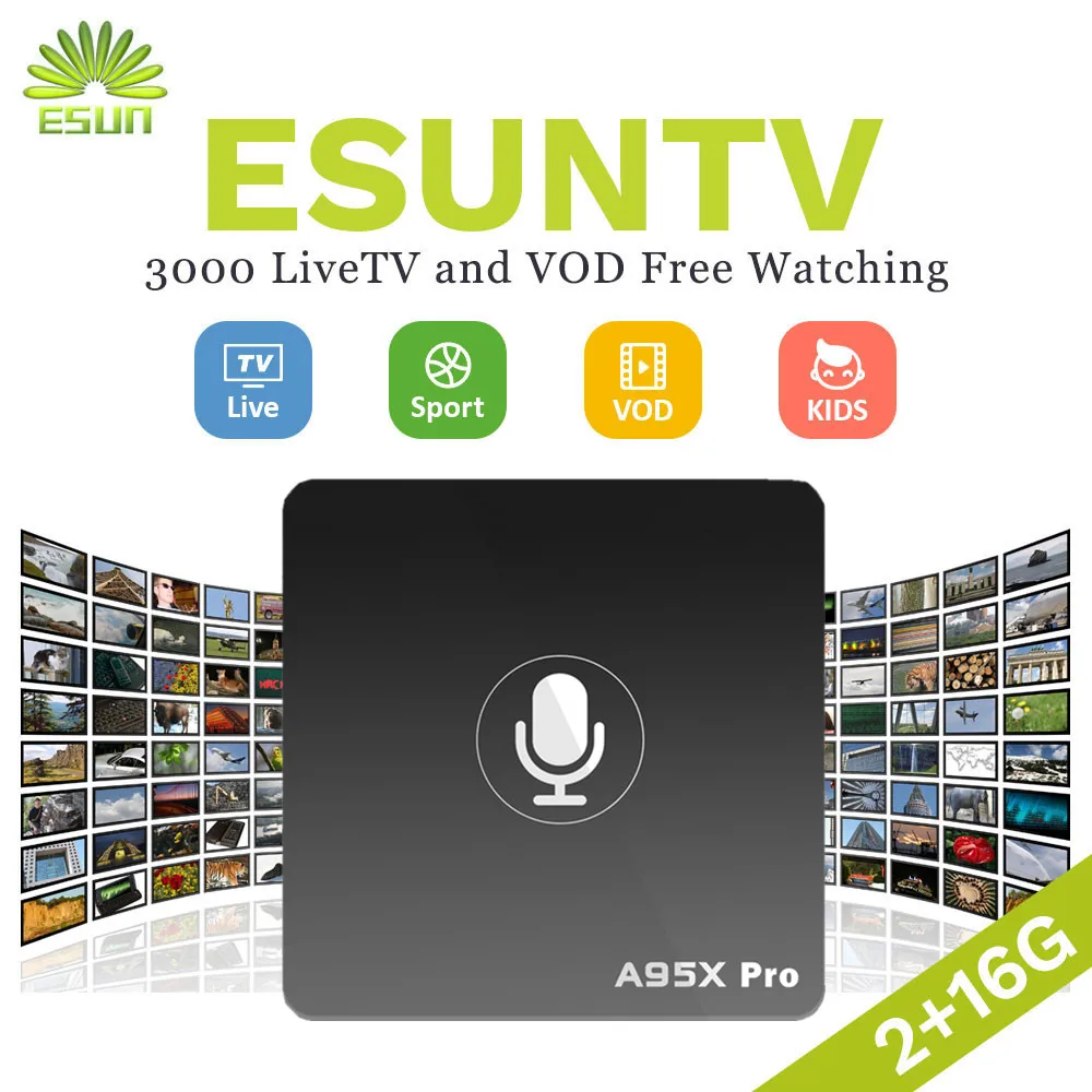 

ESUNTV A95X Pro Voice Control Android 7.1 IPTV BOX With 1 Year Europe/Spain/Germany/America/UK/portugal/Canada IPTV set top box