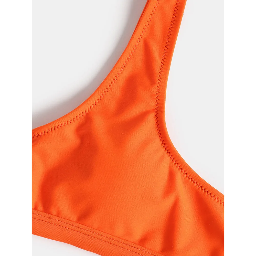 U Neck Bikini Set Scoop Padded Bikini Sport Swimsuit Women Swimwear Orange Bathing Suit 2018 New Solid Beach Wear Femme