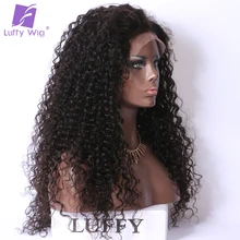 Luffy Natural Color Brazilian Non Remy Human Hair 13*6 Curly Lace Front Human Hair Wigs For Black Women 24 Inches 180% Density